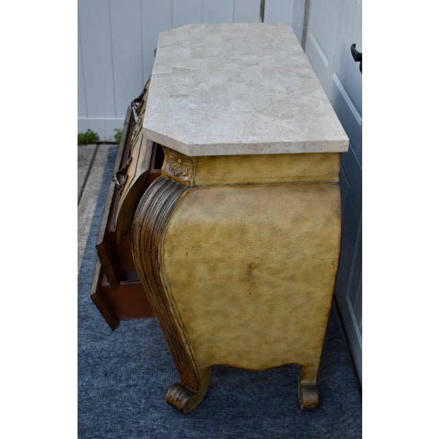 Wood Marble Top Chest French Baroque Style Bombay Commode Carved 3 Drawer 90's For Sale - Image 15 of 18