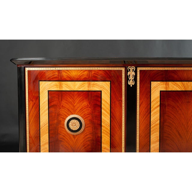 Italian Rosewood and Oak Burl Sideboard With Black Lacquer Accents For Sale - Image 3 of 5