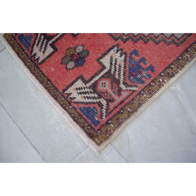 Textile Distressed Low Pile Turkish Petite Rug Hand Knotted Faded Mat Enrty Decor- 1'8'' X 3' For Sale - Image 7 of 13