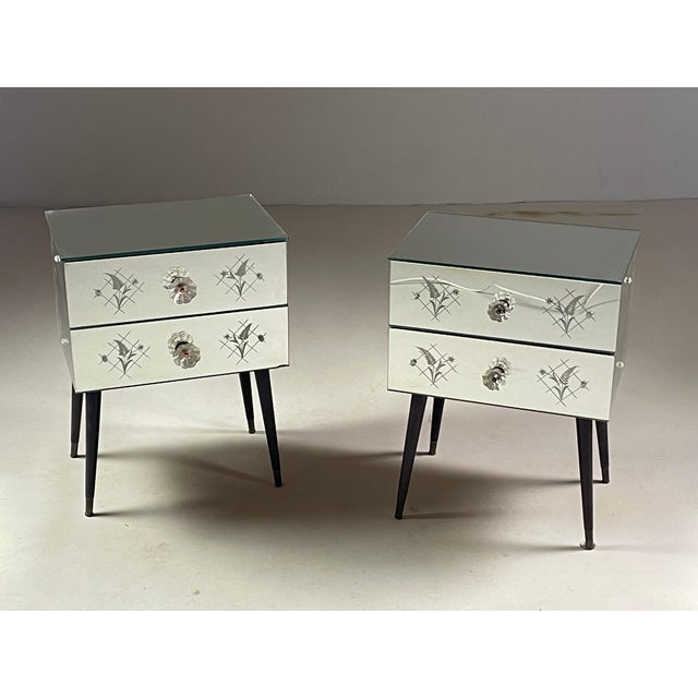 Wood Art Deco Mirrored Bedside Tables, 1950s, Set of 2 For Sale - Image 7 of 15