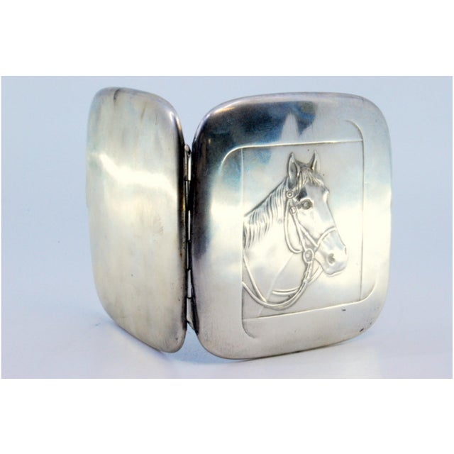 Silver Cigarette Case with Embossed Art Nouveau Horse Figure and Hinged Lid For Sale - Image 6 of 9