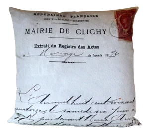 Paris Photo Pillow French Marriage Document Dated 1874