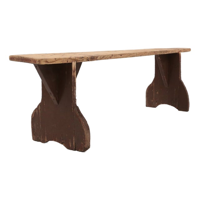 Rustic Wooden Bench with Brown Painted Feet, France, 1890s For Sale