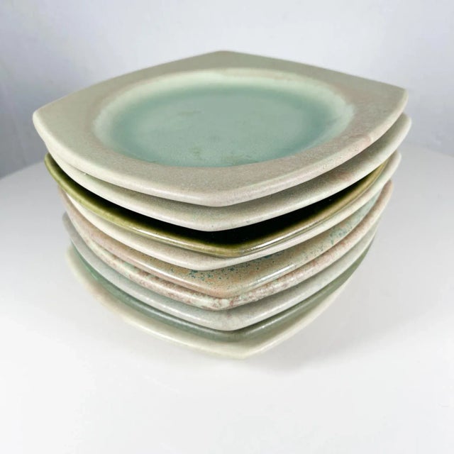 1980s Modern Set of 9 Square Plates Sculptural Art Pottery For Sale - Image 10 of 10
