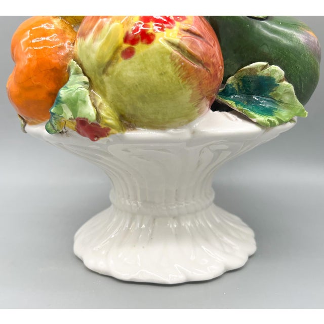 Yellow 15" Vintage Italian Ceramic Fruit Topiary Centerpiece – Hand-Painted Majolica Style Compote – Tuscan / European Traditional - Lemon and Orange For Sale - Image 8 of 14