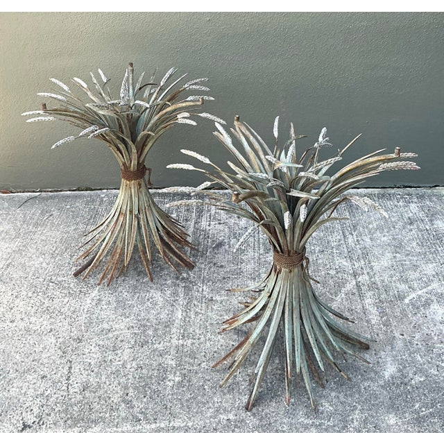 Metal Vintage Patinated Sheath of Wheat Side Tables - A Pair For Sale - Image 7 of 12