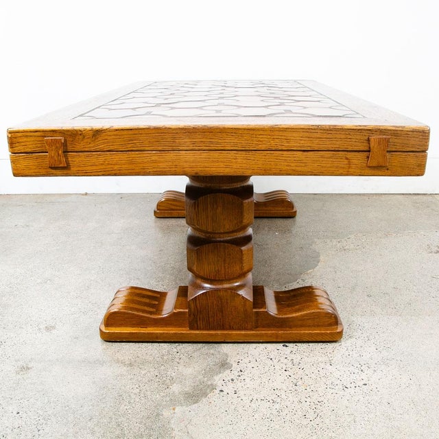 Mid Century Modern Coffee Table Oak Tile Large Brutalist Rolling Rustic For Sale - Image 4 of 11