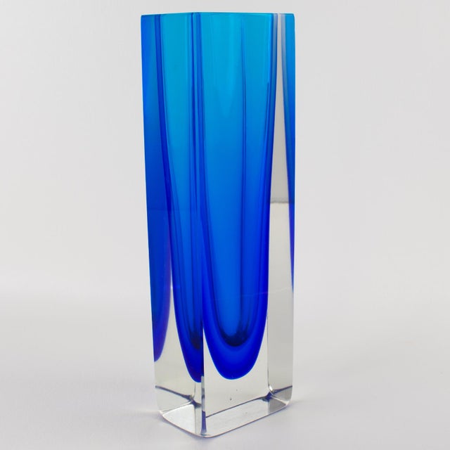 Blue Flavio Poli Sommerso Murano Italian Art Glass Vase For Sale - Image 8 of 9