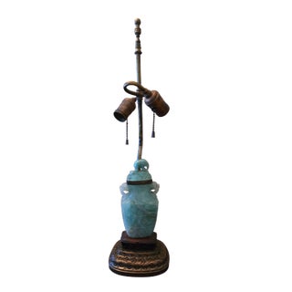 Antique Chinese Jade Style Carved Exotic Stone Lamp For Sale