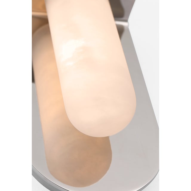 2020s Kelly Wearstler for Visual Comfort Signature Fosse 11" Invertable Offset Oval Sconce in Polished Nickel with Alabaster For Sale - Image 5 of 12