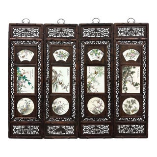 Antique Chinese Hand Painted Porcelain Panels -Wall Hanging, Set of 4 For Sale
