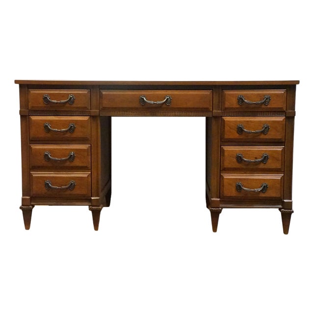 Bassett Furniture Solid Cherry Italian Neoclassical Tuscan Style 54" Writing Desk For Sale