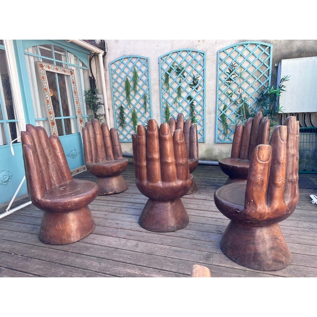 Wood Vintage Wooden Hands Chairs, 1970s, Set of 6 For Sale - Image 7 of 11