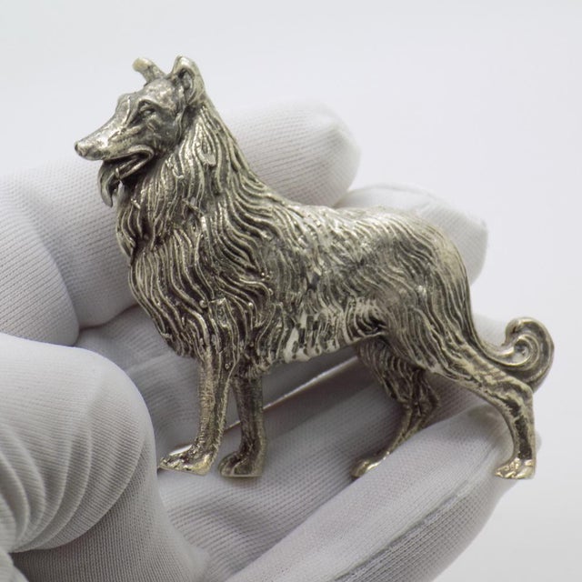 Vintage Italian Handmade Silver Large Collie Dog Figurine, Florence, 1970s For Sale - Image 3 of 13