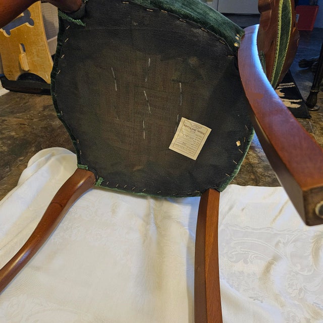 Wood Mid-Century Pelham, Shell & Leckie Victorian Revival Tufted Green Velvet Chairs - A Pair For Sale - Image 7 of 8