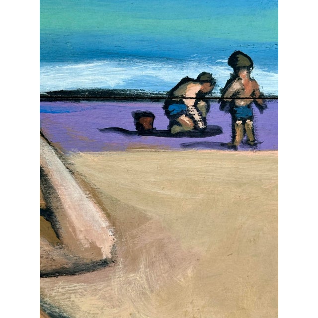Late 20th Century Abstract Impressionist Beach Scene Painting, School of Alfred Chadbourn, American. For Sale - Image 5 of 10
