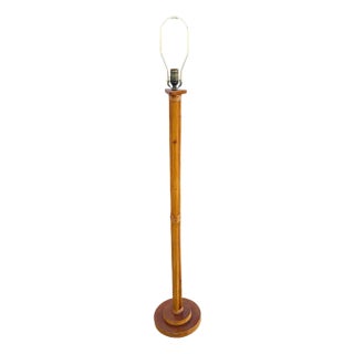 1950s Mid-Century Modern RestoredThree-Pole Rattan Floor Lamp W/ Mahogany Base For Sale