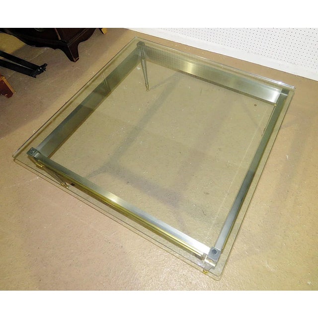 Metal Rare Square Steel Brass French Directoire John Vesey Style Coffee Cocktail Table For Sale - Image 7 of 11