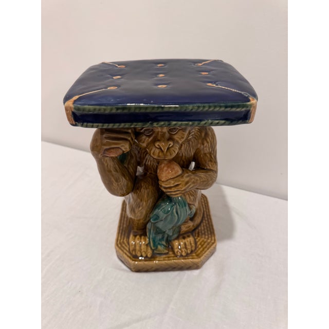 Brown Vintage Majolica Monkey Figural Pedestal Stand For Sale - Image 8 of 10