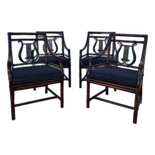 Vintage PTMC Bamboo Rattan Lyre-Back Armchairs For Sale
