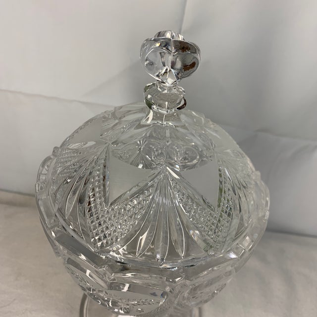 Traditional Vintage Pressed Clear Crystal Glass Footed Candy Dish For Sale - Image 3 of 6