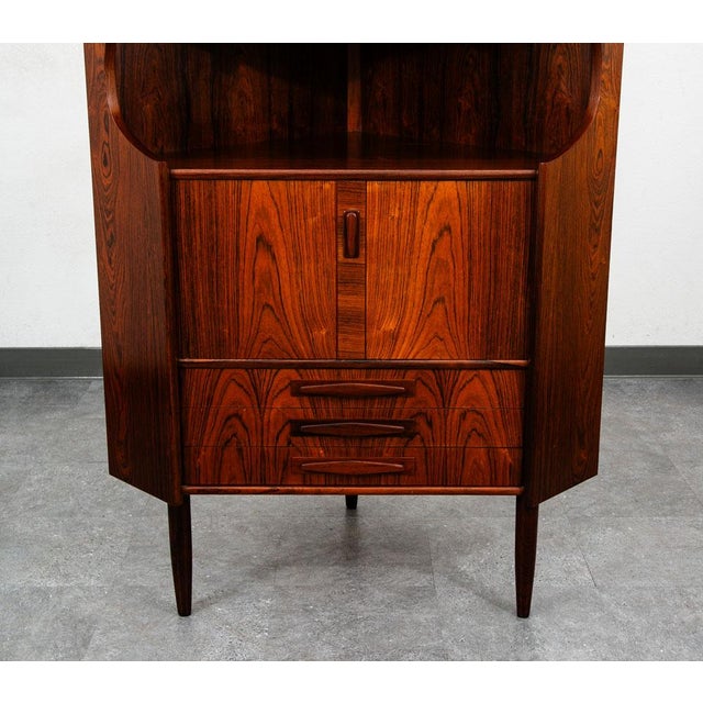 Mid Century Danish Modern Corner Cabinet Rosewood Bar Denmark Drawers Locking For Sale - Image 10 of 12