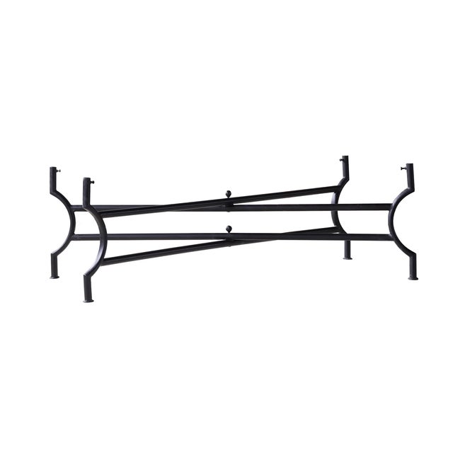 2020s Matthew Izzo Home Zellige Rectangle Unglazed Pink Moroccan Tile Coffee Table With Iron X Base For Sale - Image 5 of 7