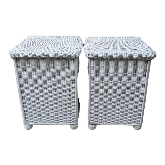 Vintage Coastal White Wicker Nightstands a Pair Chairish