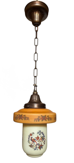 Vintage Handpainted Botanical Bird Hanging Pendant Light Fixture