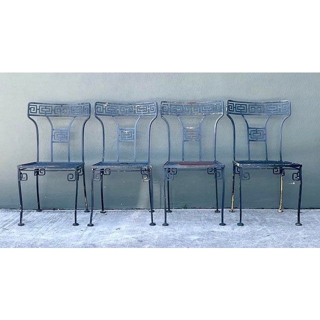 Metal Vintage Meadowcraft Greek Key Metal Patio Chairs - Set of Four For Sale - Image 7 of 12