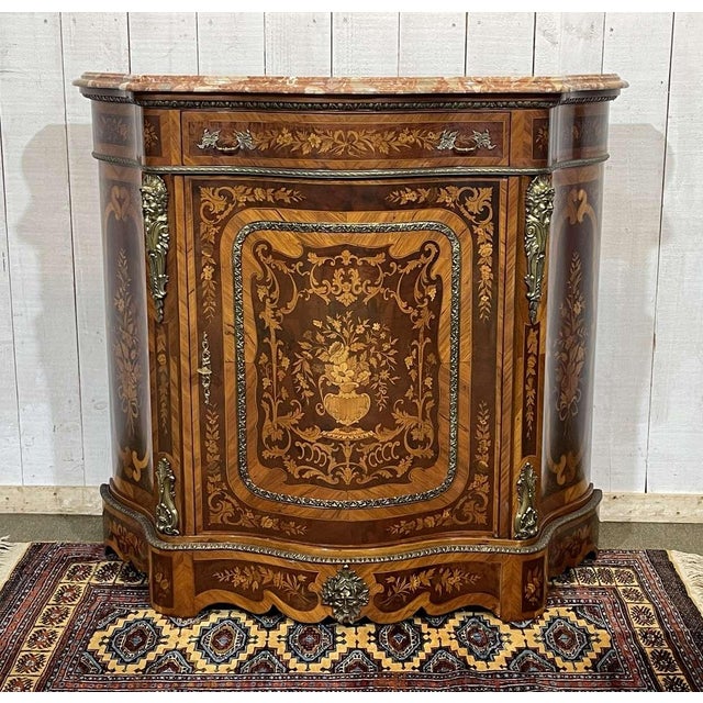 Marquetry Sideboard in Rosewood, Beech and Marble Top, 1970s For Sale - Image 14 of 16