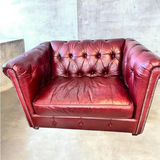 Vintage Chesterfield "Man and a Half" Leather Chair and Matching Ottoman, Meticulously Handcrafted by Distinction Furniture of North Carolina. For Sale In Raleigh - Image 6 of 9
