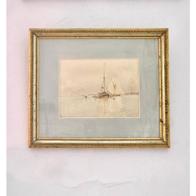 Edoardo De Martino, Off the Isle of Wight, Watercolor, 1863, Framed For Sale - Image 6 of 18