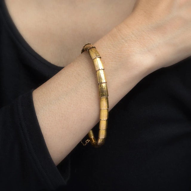 Antique Edwardian Snake Bracelet 18k Yellow Gold Diamond Ruby Vintage For Sale In Los Angeles - Image 6 of 6