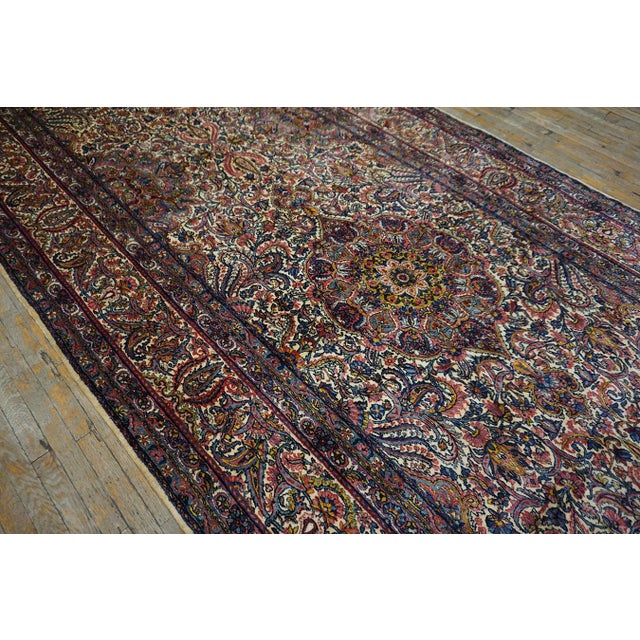 1920s Antique Floral Handknotted Wool Persian Kerman Hallway Runner Carpet Rug For Sale In New York - Image 6 of 13