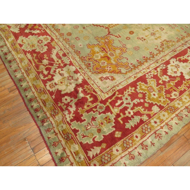 Textile Antique Large Square Green Oushak Rug - 13'8" x 15'3" For Sale - Image 7 of 12