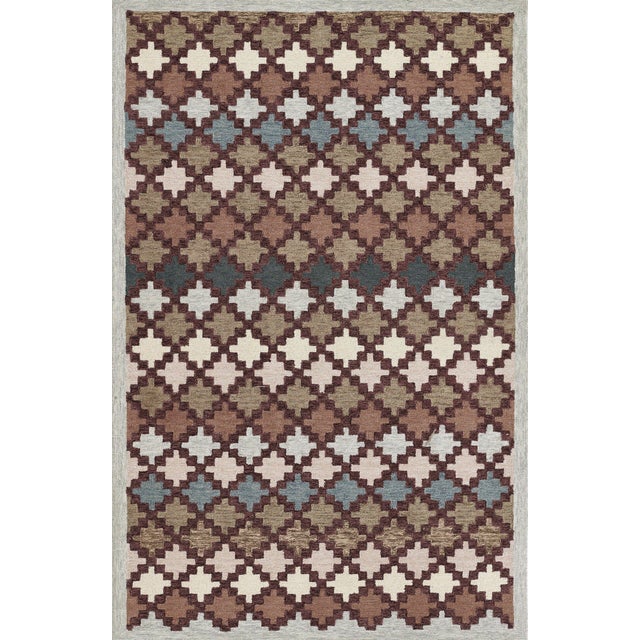 Erin Gates by Momeni Abbot Blue & Taupe Swedish Geo Wool Rug 2'3" X 8' Runner For Sale