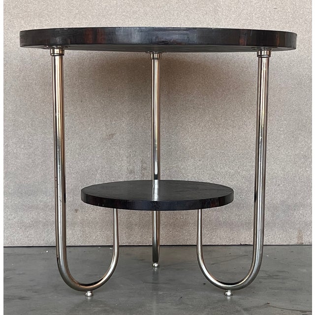 A Fine French Art Deco Mahogany and Chrome Two-Tiered Gueridon Side Table For Sale - Image 4 of 7