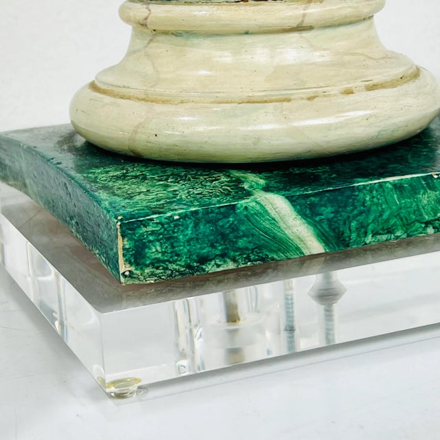 Pair of Faux Marble Wood Lamps on Lucite Bases For Sale In Dallas - Image 6 of 12
