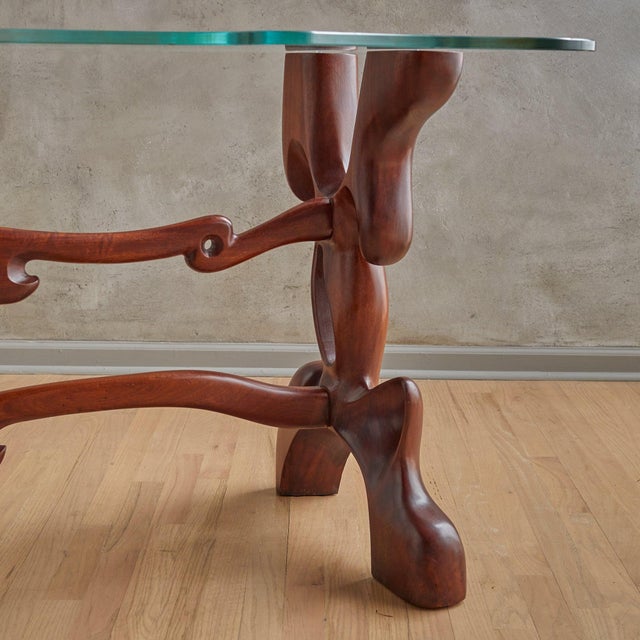 Wood Sculptural Walnut + Glass Top Console Table Attributed to Paul László, 1950s For Sale - Image 7 of 11