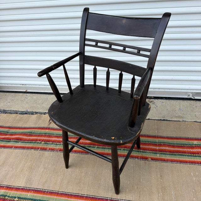 Antique Federal Windsor Splat-Back Armchair Vermont or New York, 1820's For Sale - Image 14 of 16