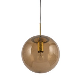 Large Limburg Brass with Smoked Glass Ball Pendant, Germany, 1970s For Sale
