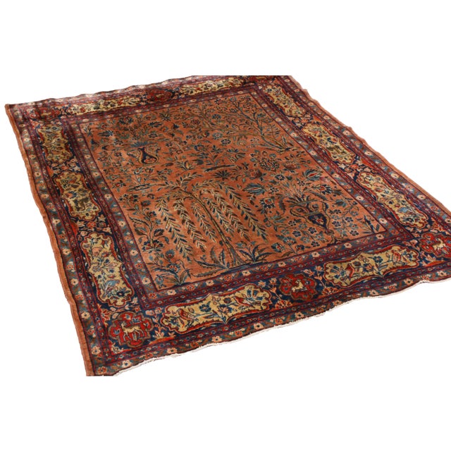 Traditional Antique Kashan Beige and Red Wool Persian Rug For Sale - Image 3 of 6