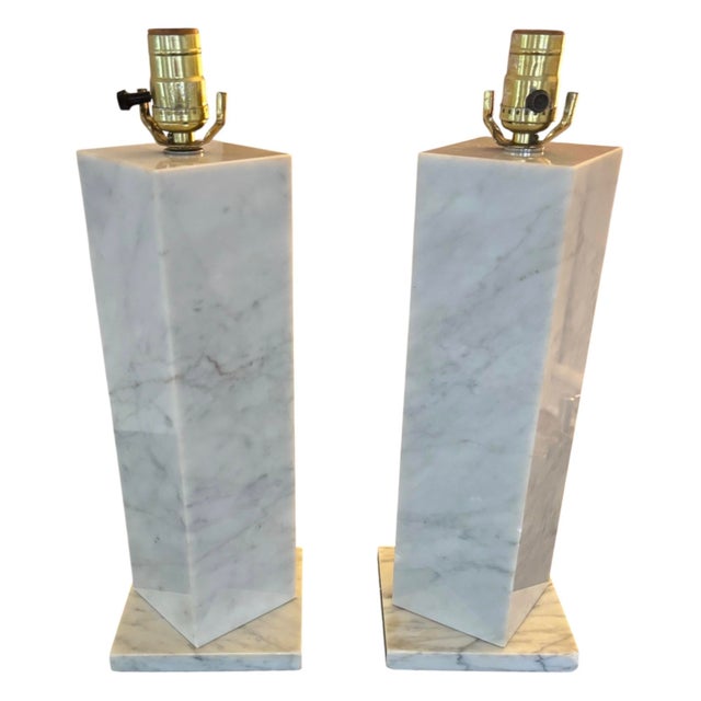 This is a pair of Carrara marble table lamps, dating to the 1970s. The pair is in great shape with no major chips to...