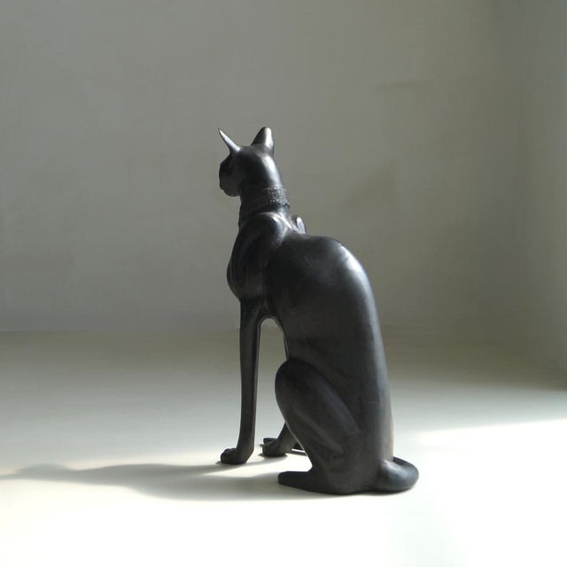 Black Large Vintage Egyptian Revival Cat Sculpture, 1970s For Sale - Image 8 of 18