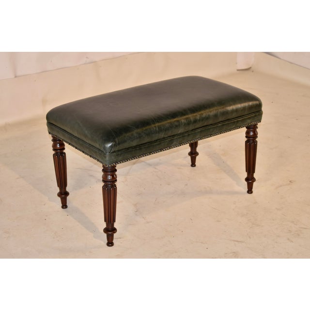 19th Century 19th Century English Mahogany Leather Bench For Sale - Image 5 of 8