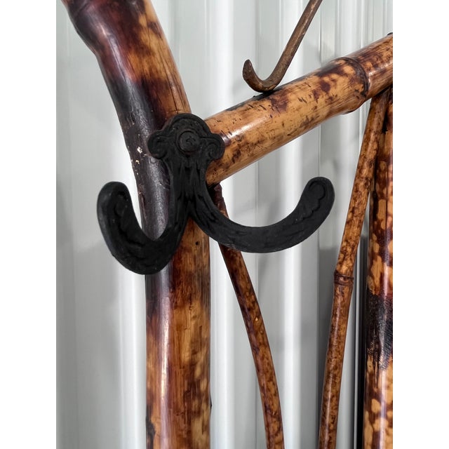 Late 19th Century Antique Late 1800s English Scorched Bamboo Chinoiserie Hall Tree For Sale - Image 5 of 18