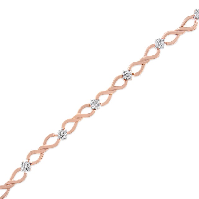 10K Rose Gold Plated .925 Sterling Silver 1/2 Cttw Diamond Infinity Link Tennis Bracelet For Sale - Image 4 of 7