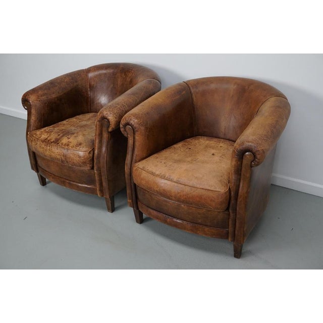 Vintage Dutch Cognac Colored Leather Club Chairs, Set of 2 For Sale - Image 9 of 18