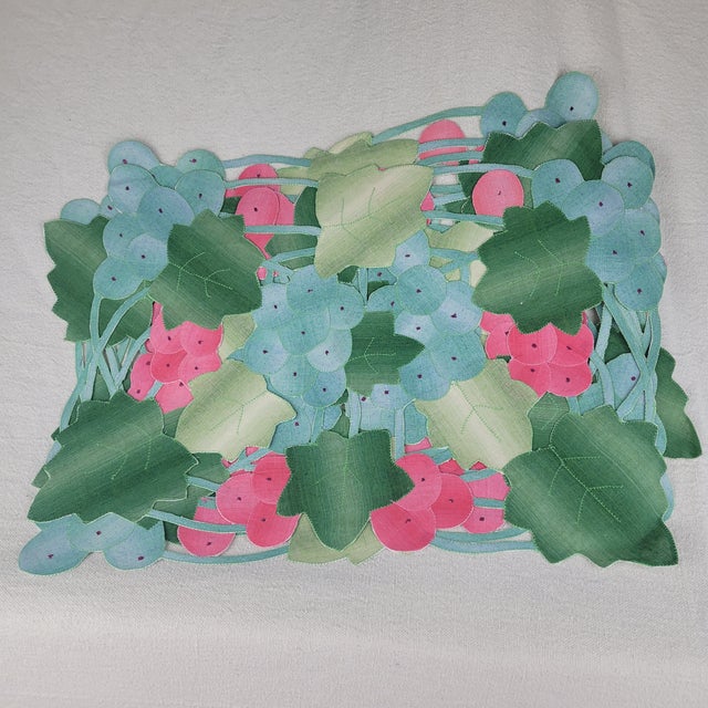 Late 20th Century Khazana Grape Clusters Cutout Placemats Green Pink Blue Polyester New - Set of 8 For Sale - Image 4 of 10